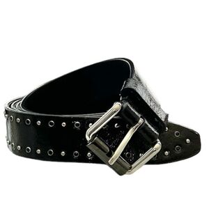 REBECCA MINKOFF Black Patent Leather Silver Studded Grommets Belt *Mint* Large